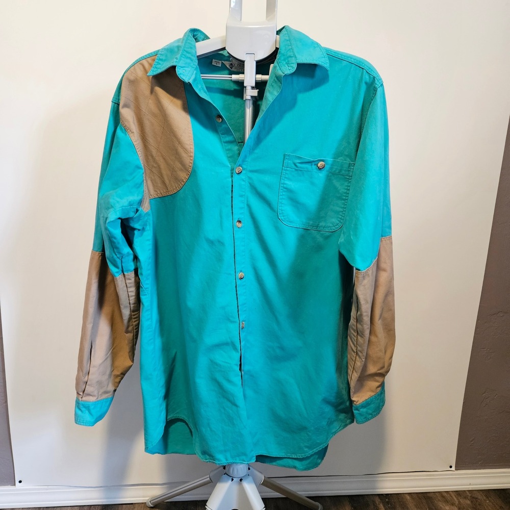 Vintage Columbia Shooting Hunting Shirt Mens Large Teal Bright Outdoor Long